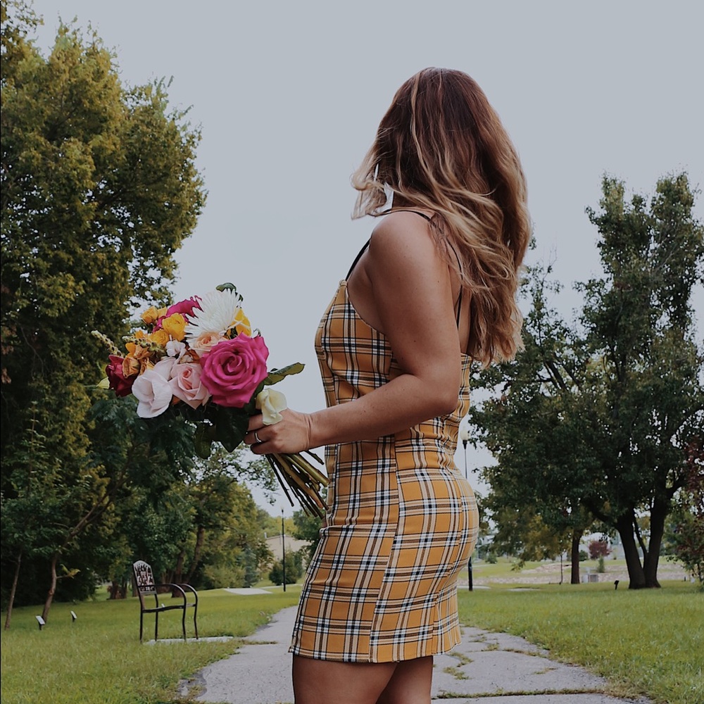 UO Bright Yellow Checked Slip Dress